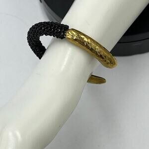 Artisan Handcrafted Black Beaded Wrapped Brass‎ Talon Bracelet Cuff